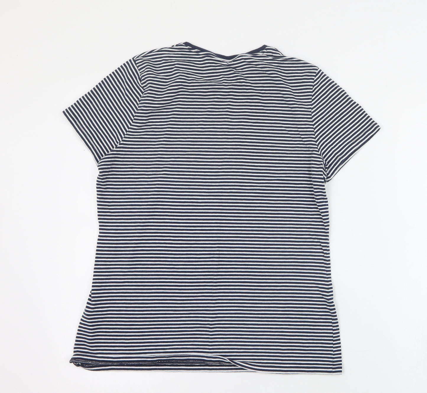 Marks and Spencer Womens Blue Striped Cotton Basic T-Shirt Size 14 Round Neck