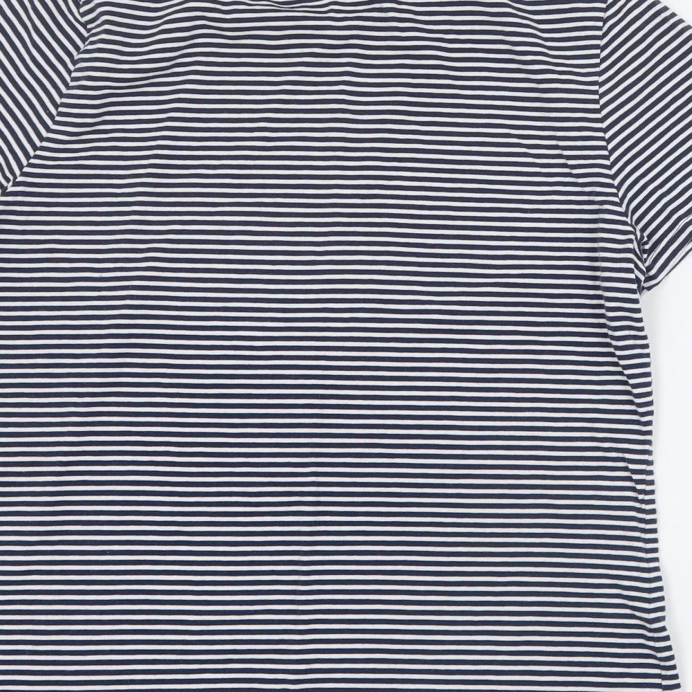Marks and Spencer Womens Blue Striped Cotton Basic T-Shirt Size 14 Round Neck