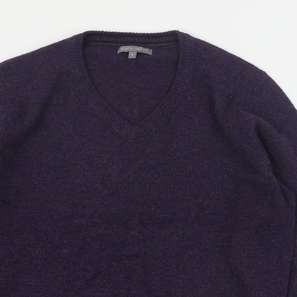 George Womens Purple V-Neck  Wool Pullover Jumper Size M