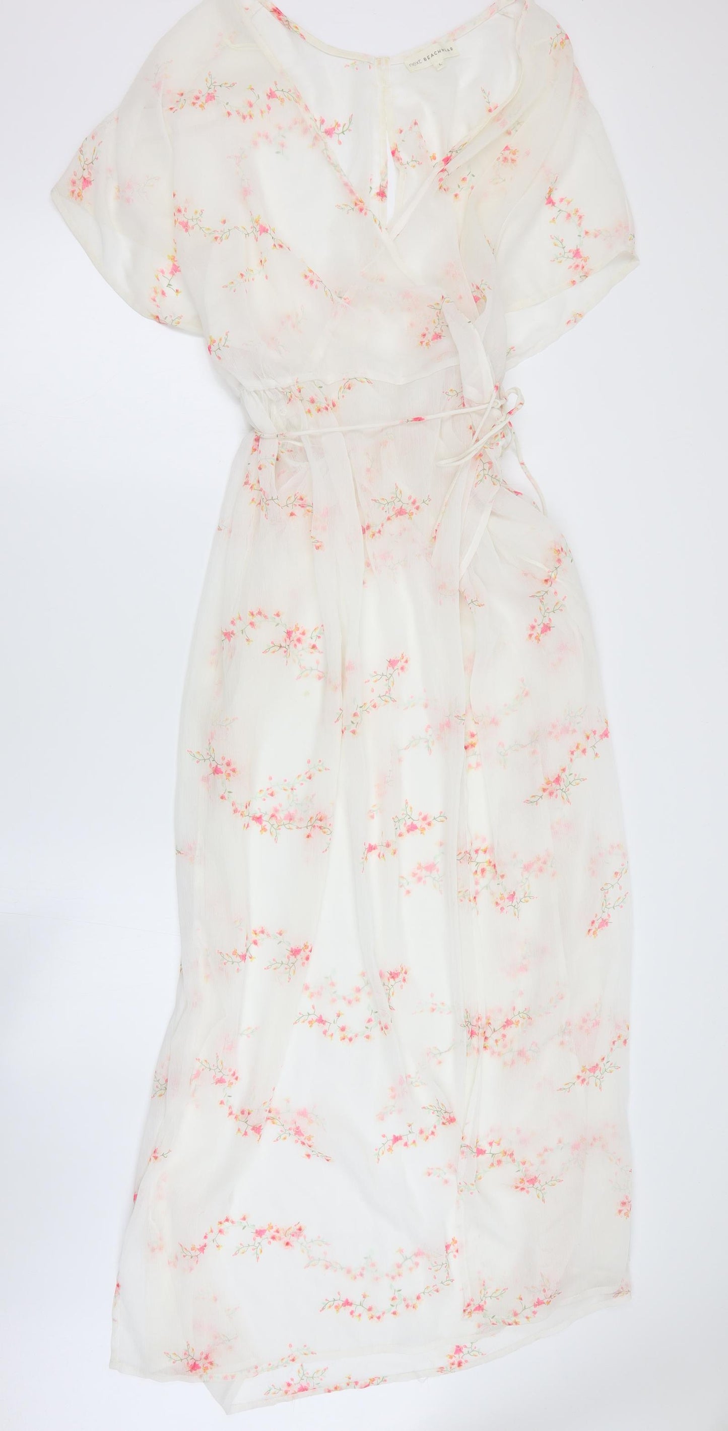 NEXT Womens White Floral Polyester Maxi  Size S  V-Neck Tie - Beach cover up
