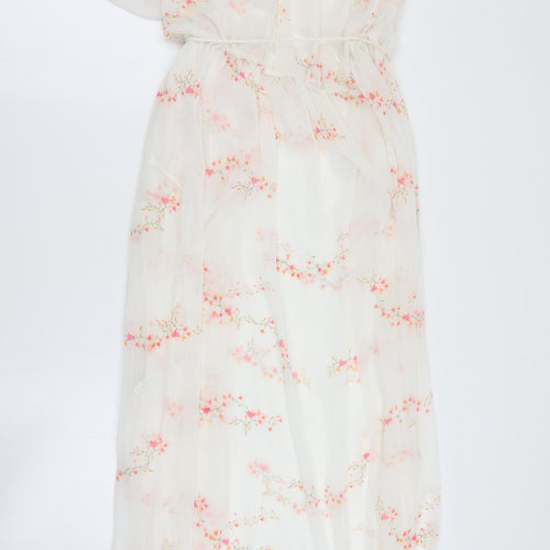 NEXT Womens White Floral Polyester Maxi  Size S  V-Neck Tie - Beach cover up