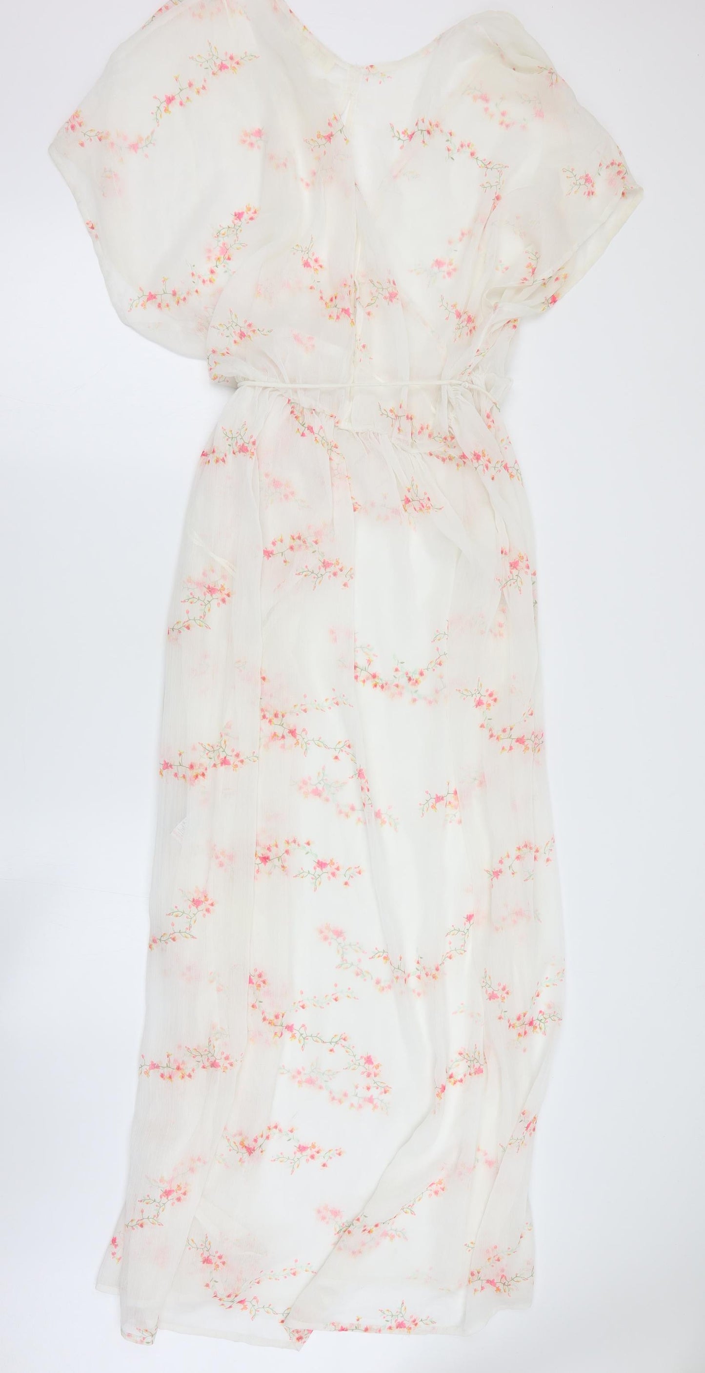 NEXT Womens White Floral Polyester Maxi  Size S  V-Neck Tie - Beach cover up