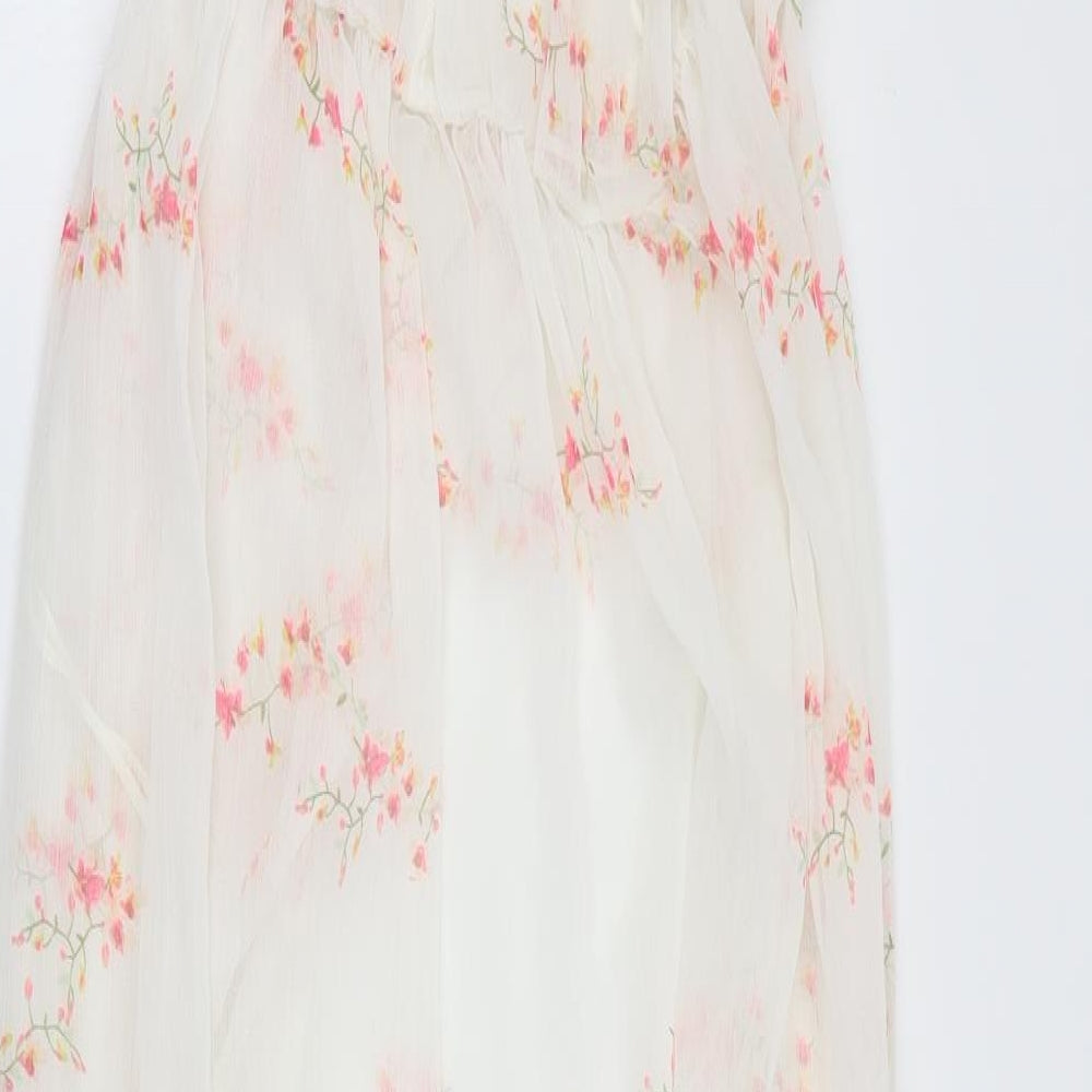 NEXT Womens White Floral Polyester Maxi  Size S  V-Neck Tie - Beach cover up