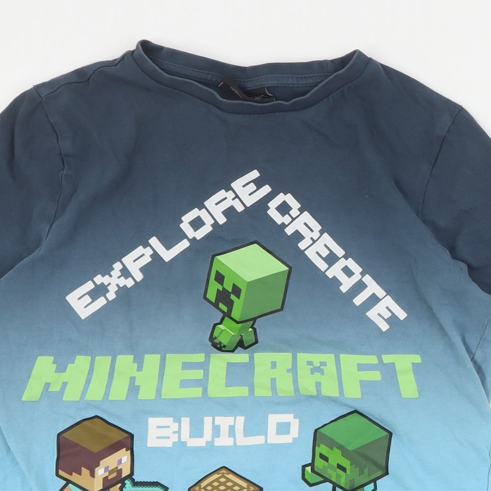 F&F Boys Blue  Cotton Pullover T-Shirt Size 9-10 Years Crew Neck Pullover - Minecraft