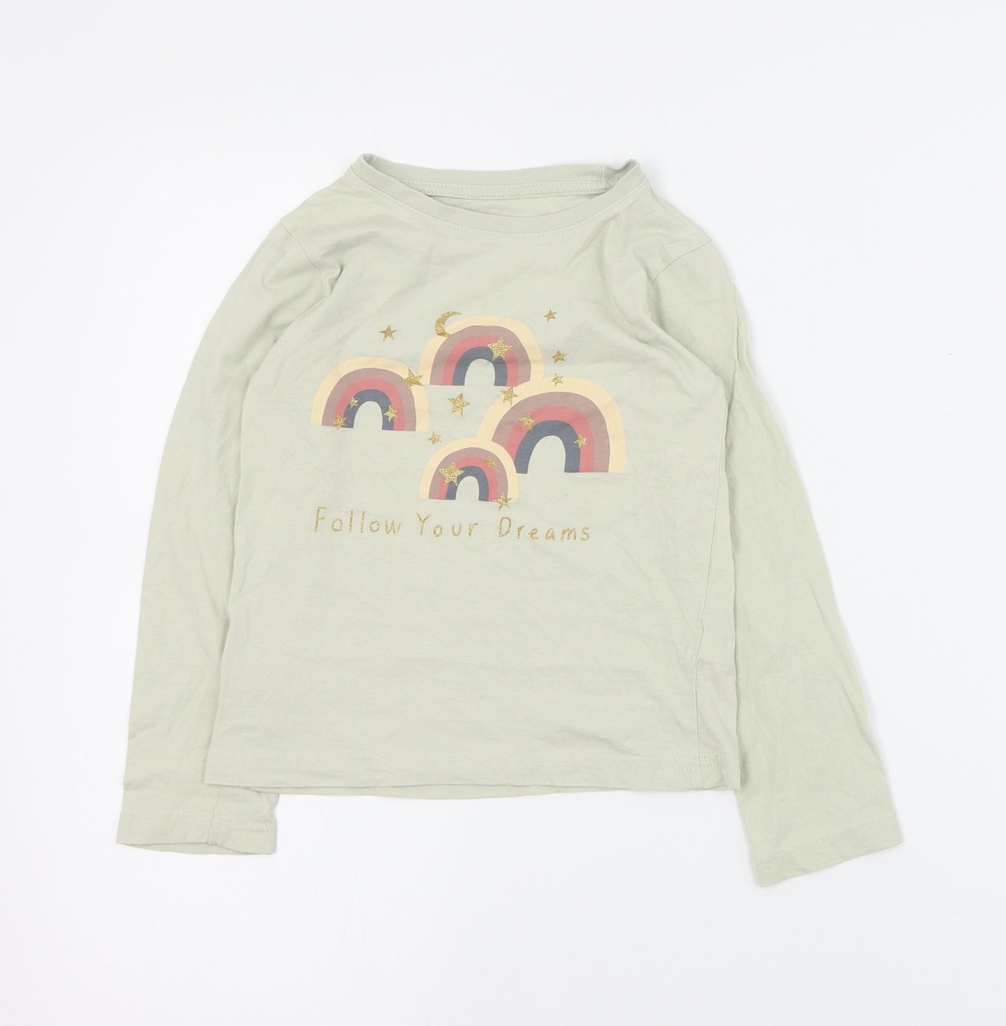 Primark Girls Beige  Cotton Pullover T-Shirt Size 5-6 Years Crew Neck Pullover
