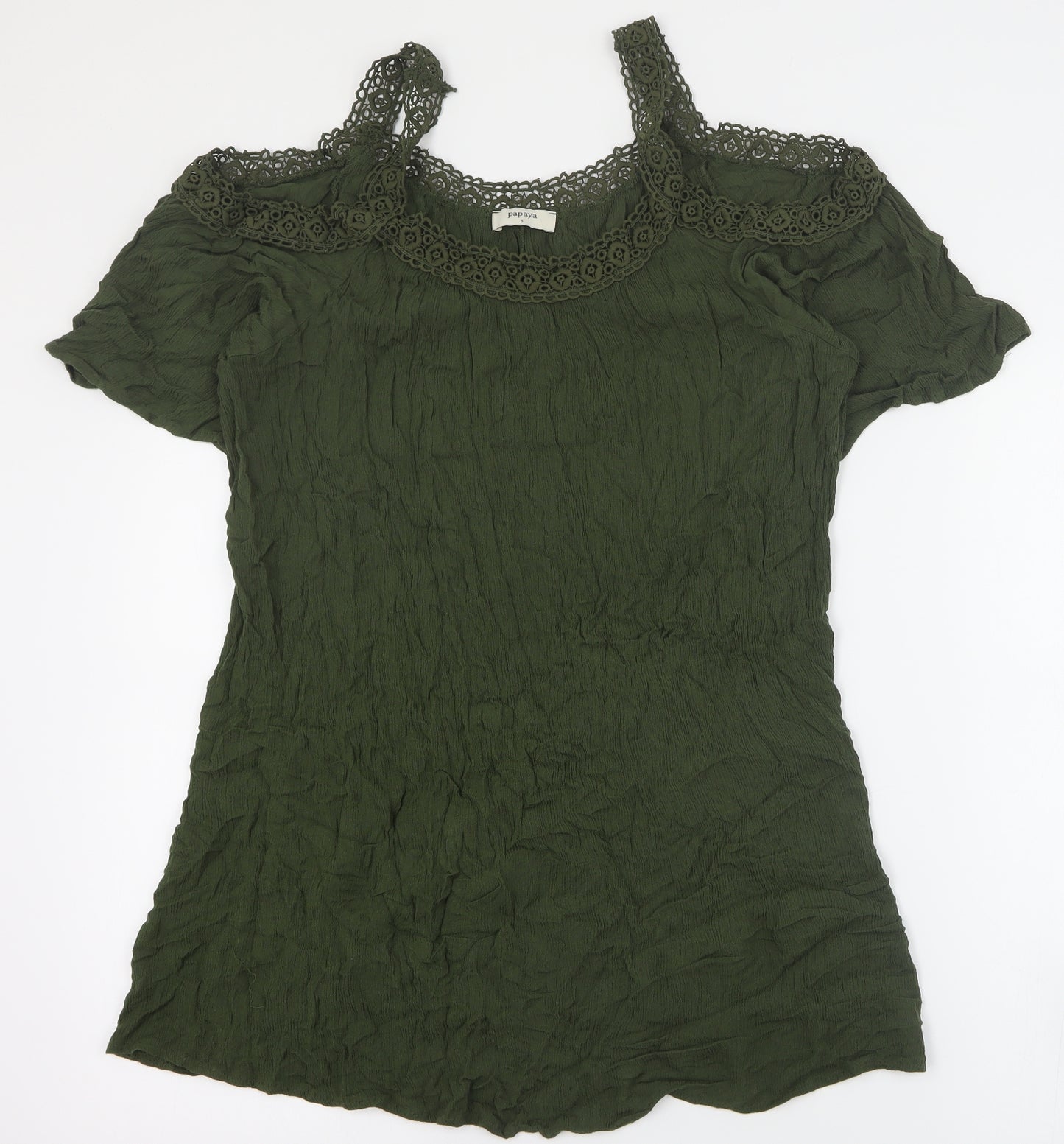 Papaya Womens Green  Viscose Mini  Size S  V-Neck Pullover - Beach cover up