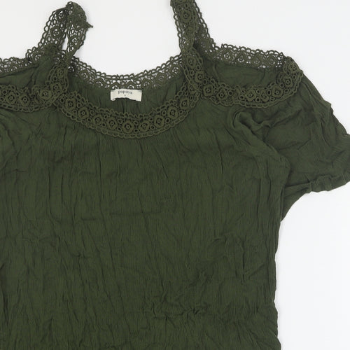 Papaya Womens Green  Viscose Mini  Size S  V-Neck Pullover - Beach cover up