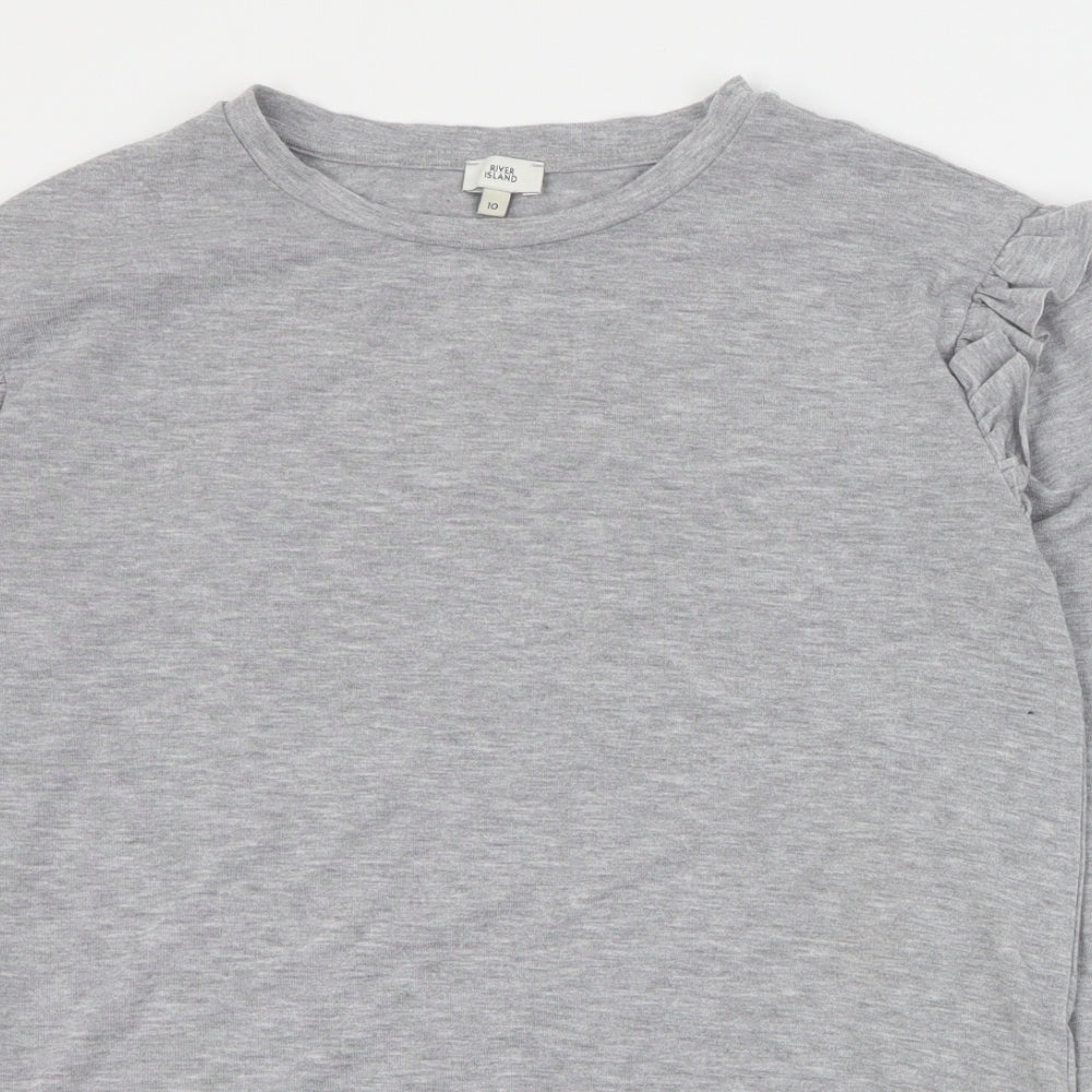 River Island Womens Grey  Polyester Basic T-Shirt Size 10 Round Neck