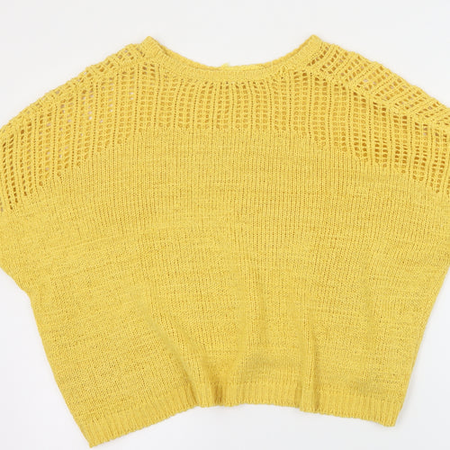 Peacocks Womens Yellow Round Neck  Acrylic Pullover Jumper Size M