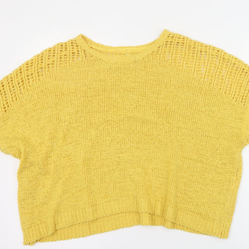Peacocks Womens Yellow Round Neck  Acrylic Pullover Jumper Size M