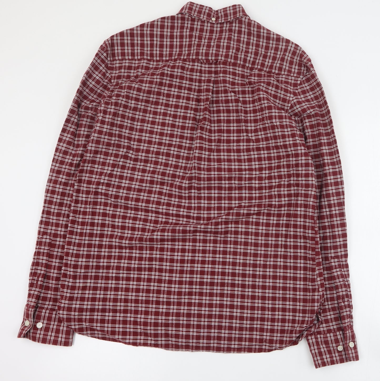 Marks and Spencer Mens Red Plaid Cotton  Button-Up Size L Collared Button