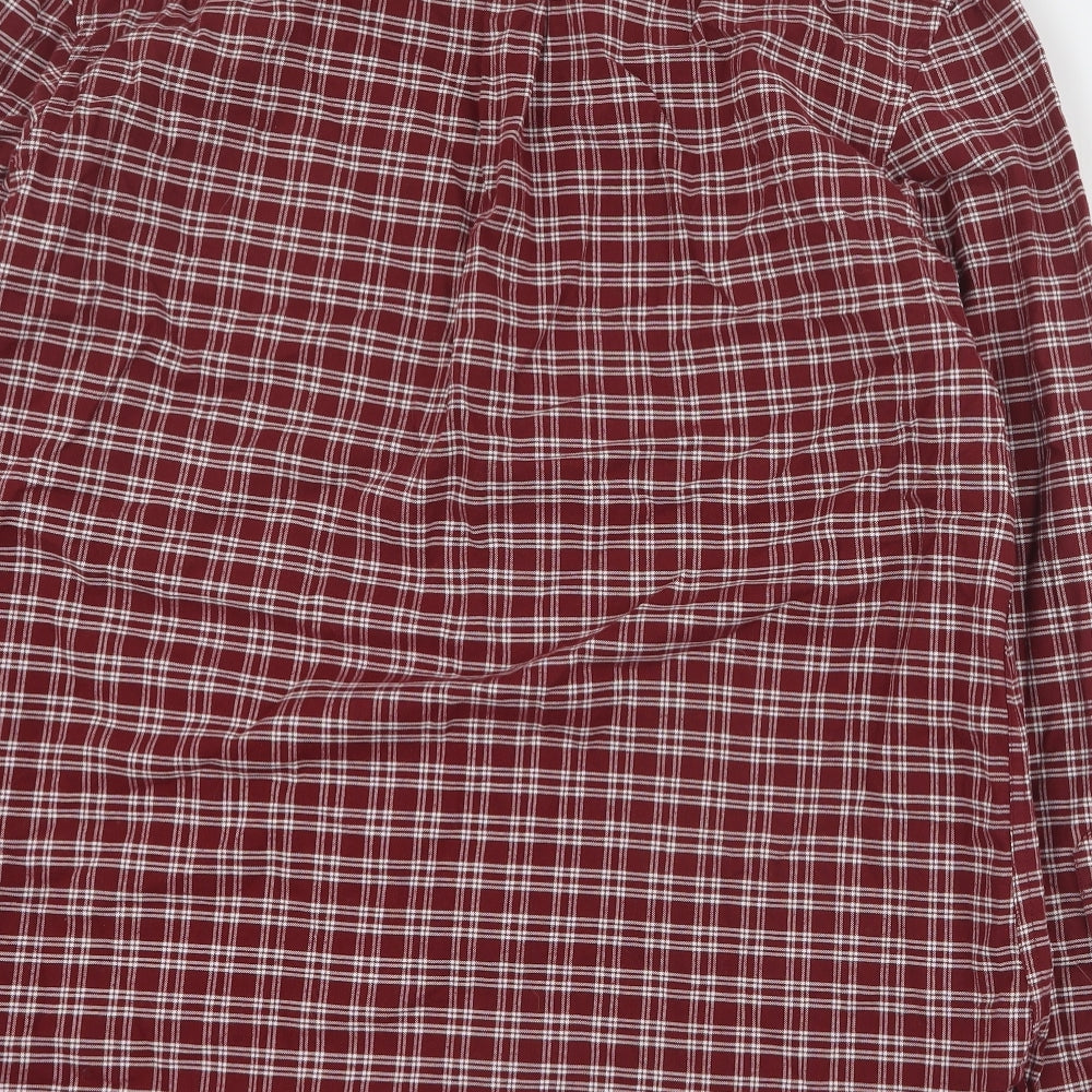 Marks and Spencer Mens Red Plaid Cotton  Button-Up Size L Collared Button