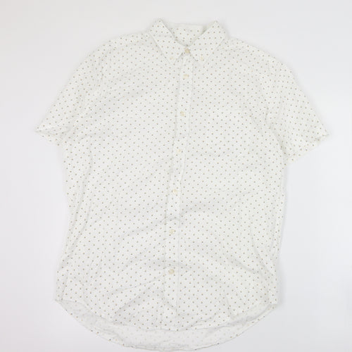 Matalan Mens White Geometric Cotton  Button-Up Size M Collared Button
