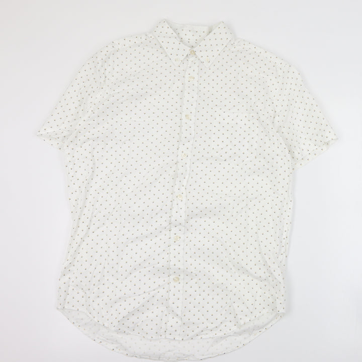 Matalan Mens White Geometric Cotton  Button-Up Size M Collared Button