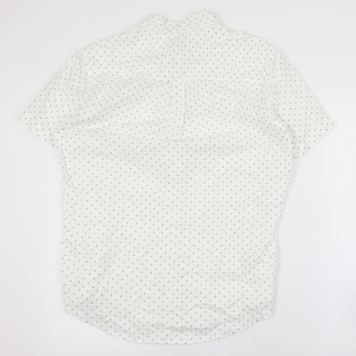 Matalan Mens White Geometric Cotton  Button-Up Size M Collared Button