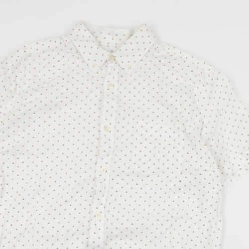 Matalan Mens White Geometric Cotton  Button-Up Size M Collared Button