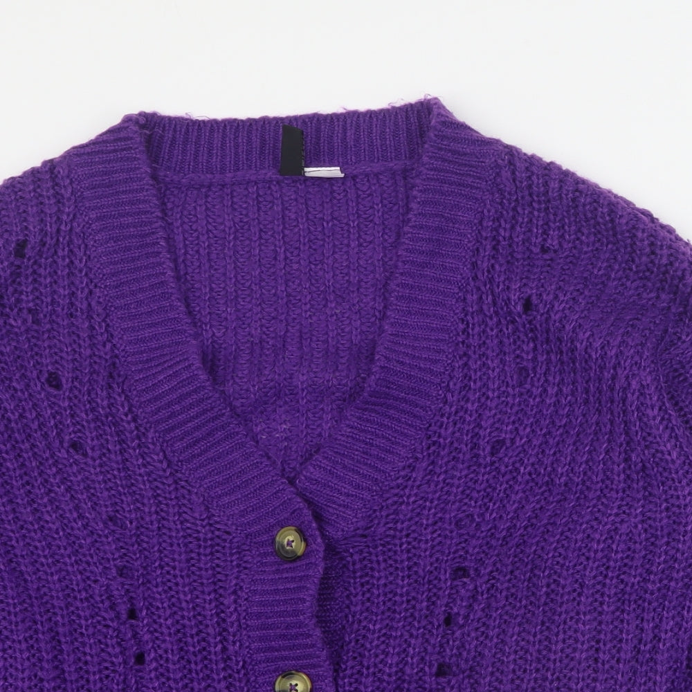 H&M Womens Purple V-Neck  Acrylic Cardigan Jumper Size S