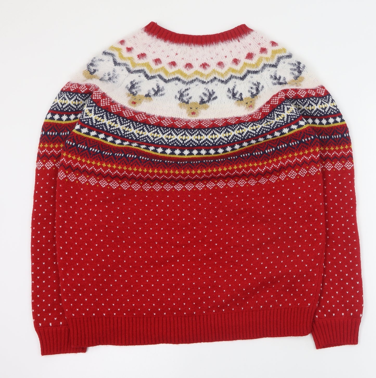F&F Womens Red Round Neck Fair Isle Polyester Pullover Jumper Size 12   - Christmas