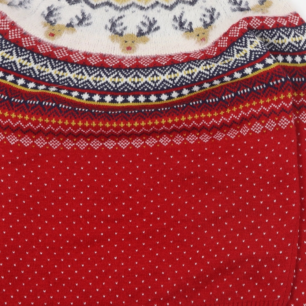 F&F Womens Red Round Neck Fair Isle Polyester Pullover Jumper Size 12   - Christmas