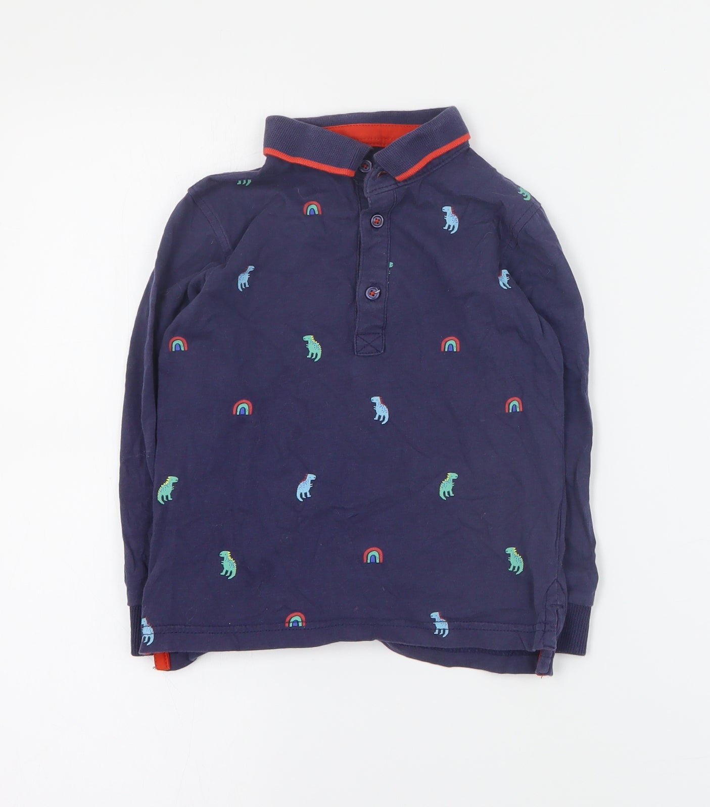 George Boys Blue  Cotton Basic Polo Size 3-4 Years Collared Button - Dinosaur