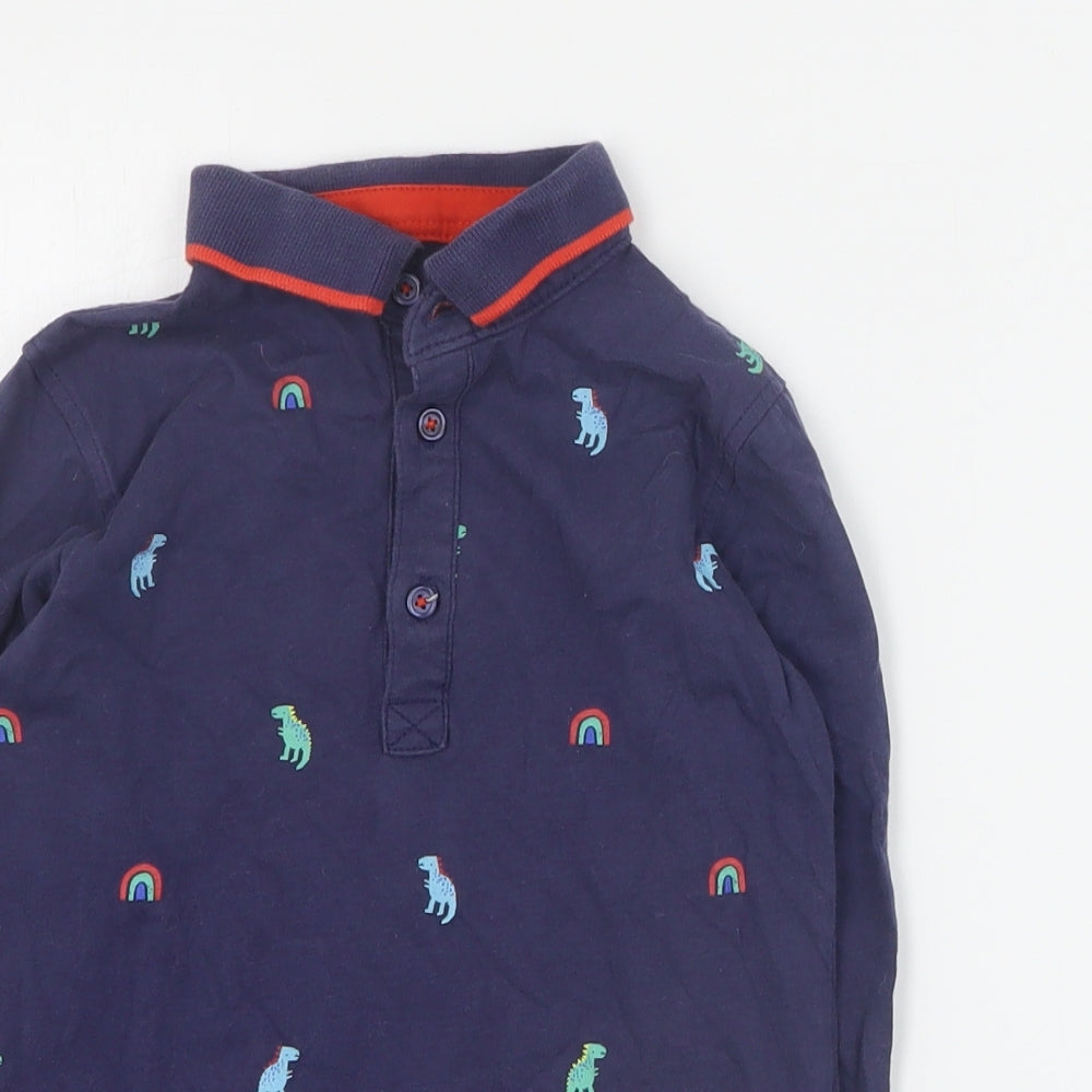 George Boys Blue  Cotton Basic Polo Size 3-4 Years Collared Button - Dinosaur