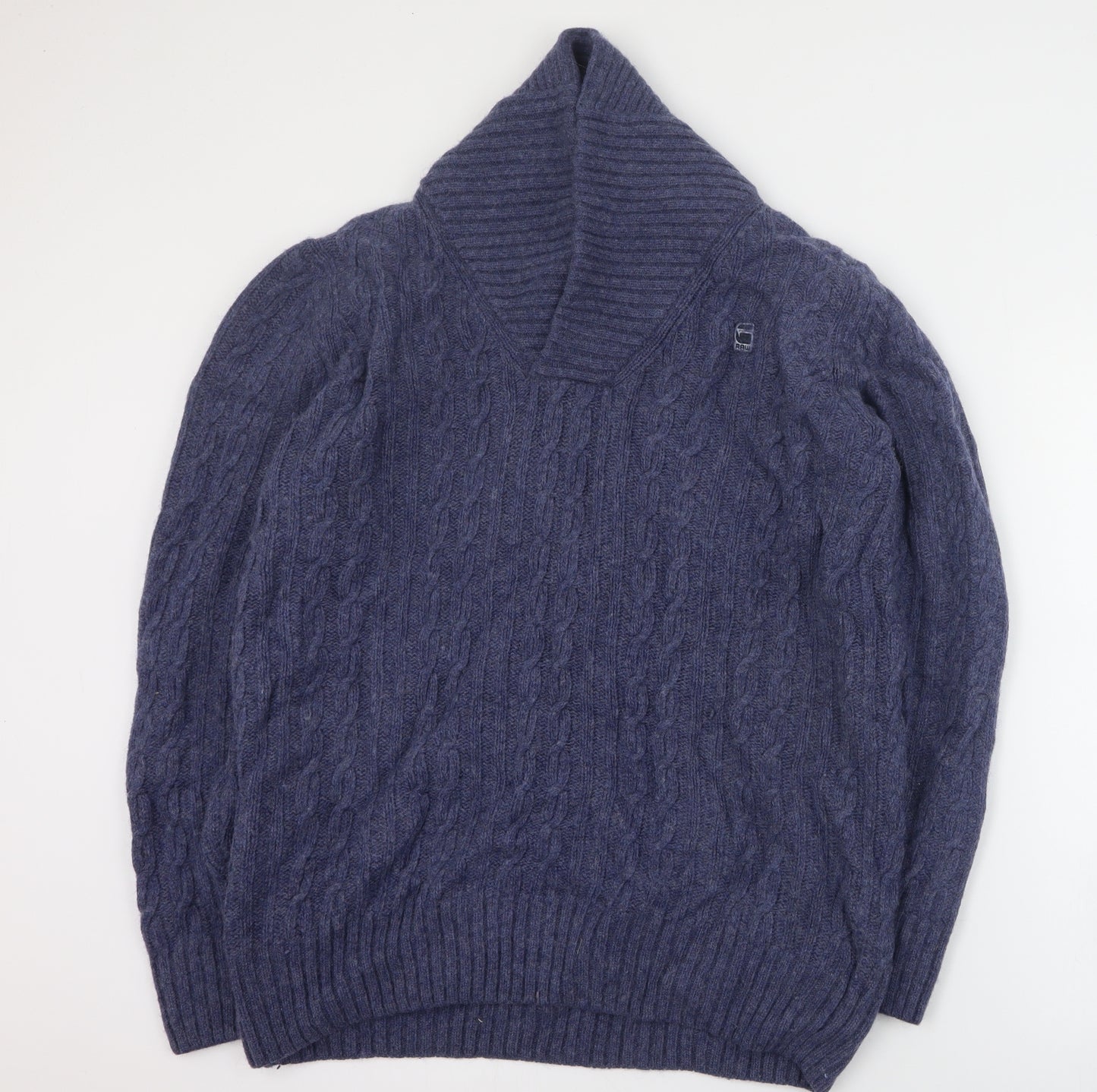 G Star Raw Mens Blue High Neck  Wool Pullover Jumper Size XL