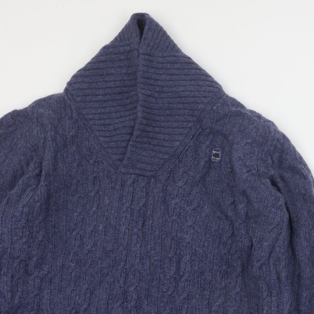 G Star Raw Mens Blue High Neck  Wool Pullover Jumper Size XL