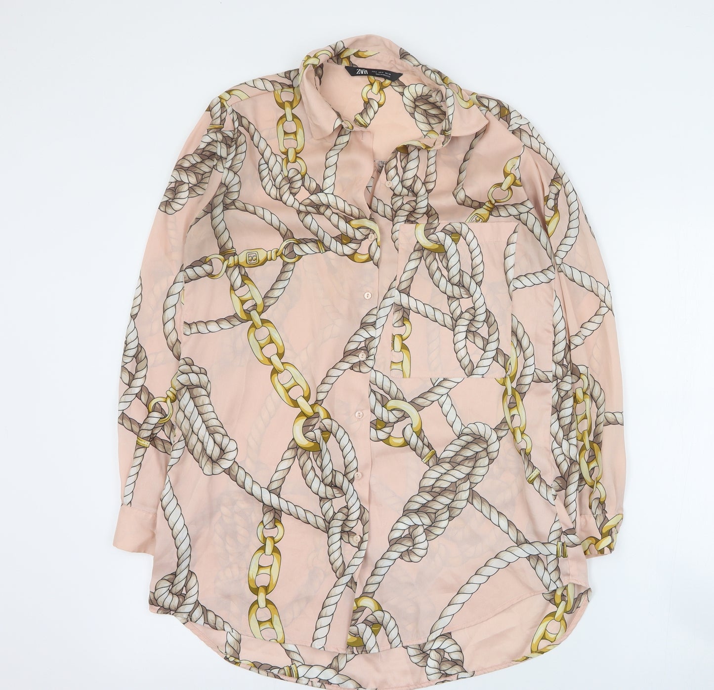 Zara Womens Pink  Polyester Basic Blouse Size S Collared
