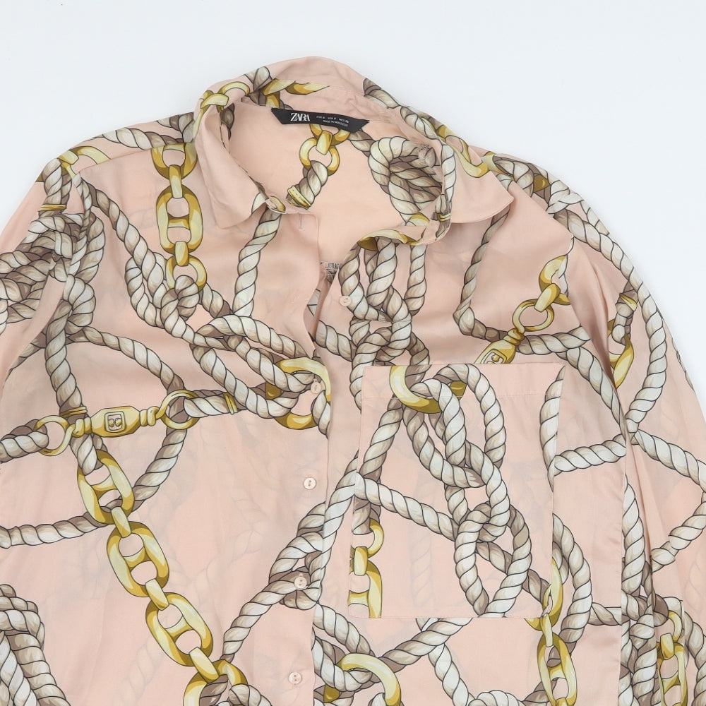 Zara Womens Pink  Polyester Basic Blouse Size S Collared