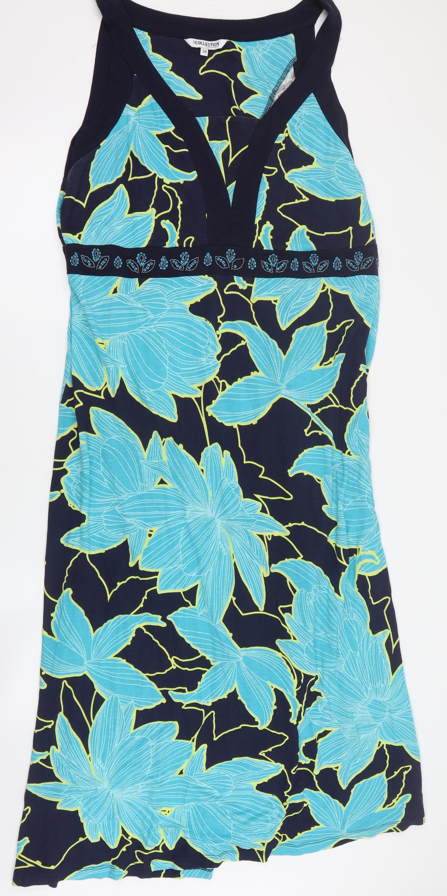 Debenhams Womens Blue Floral Viscose A-Line  Size 20  Round Neck Pullover