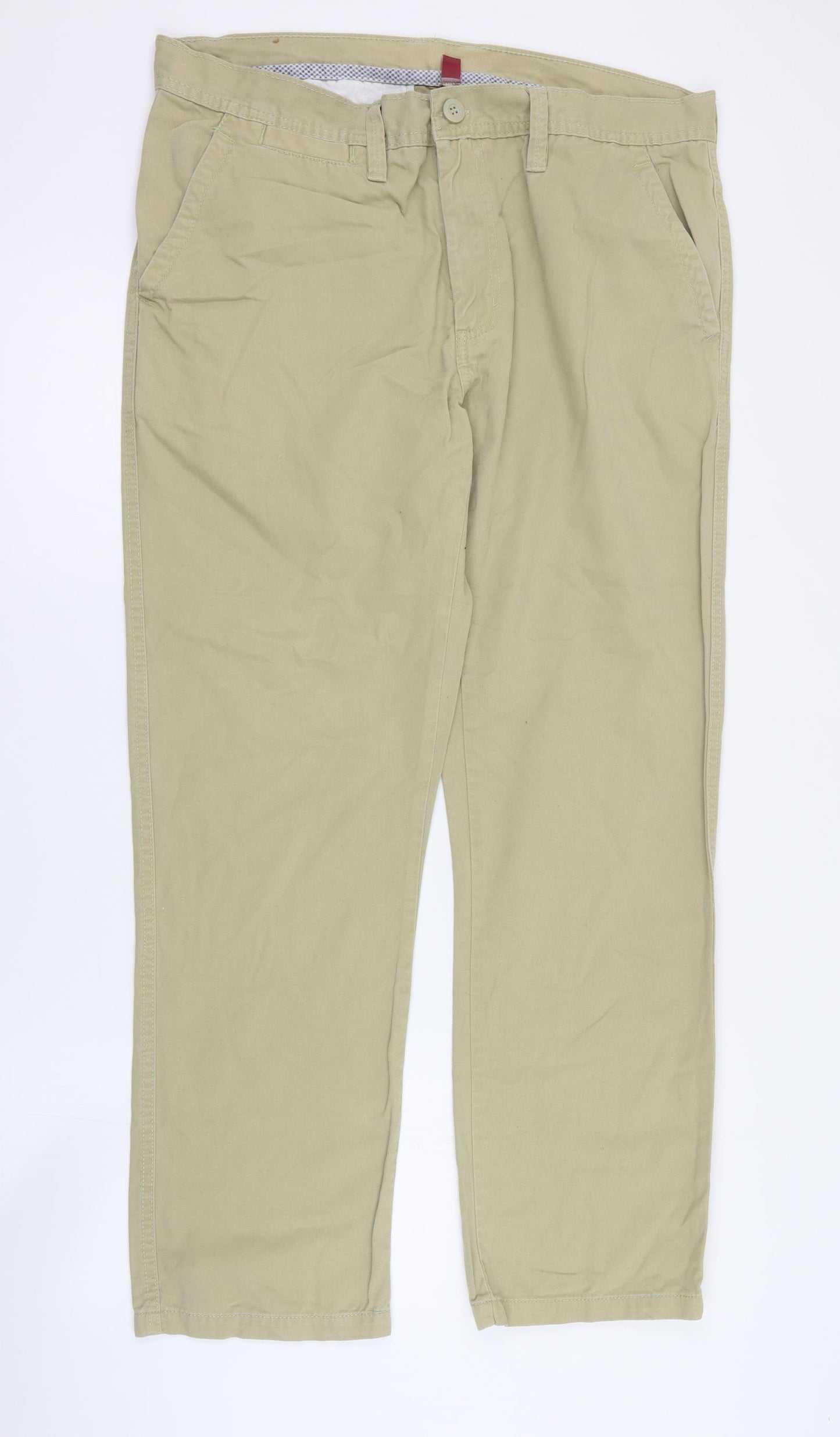 Denim & Co Mens Beige  Cotton Chino Trousers Size 36 in L32 in Regular Zip