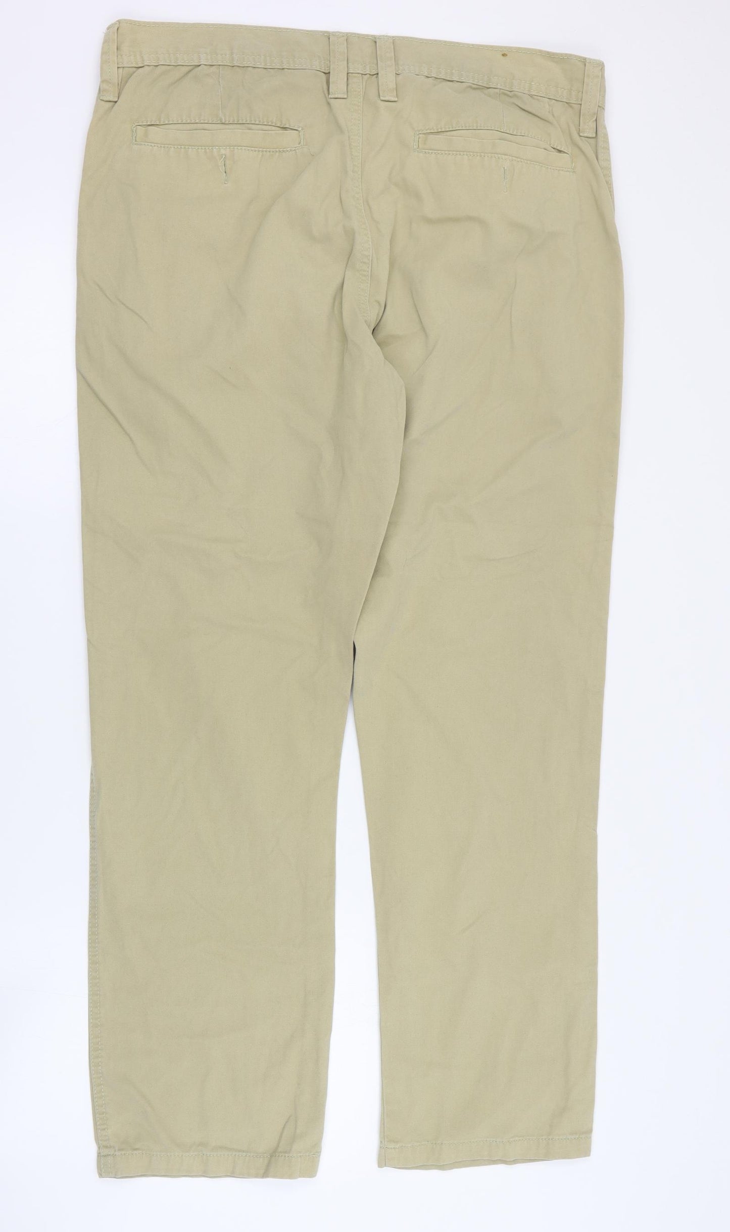 Denim & Co Mens Beige  Cotton Chino Trousers Size 36 in L32 in Regular Zip