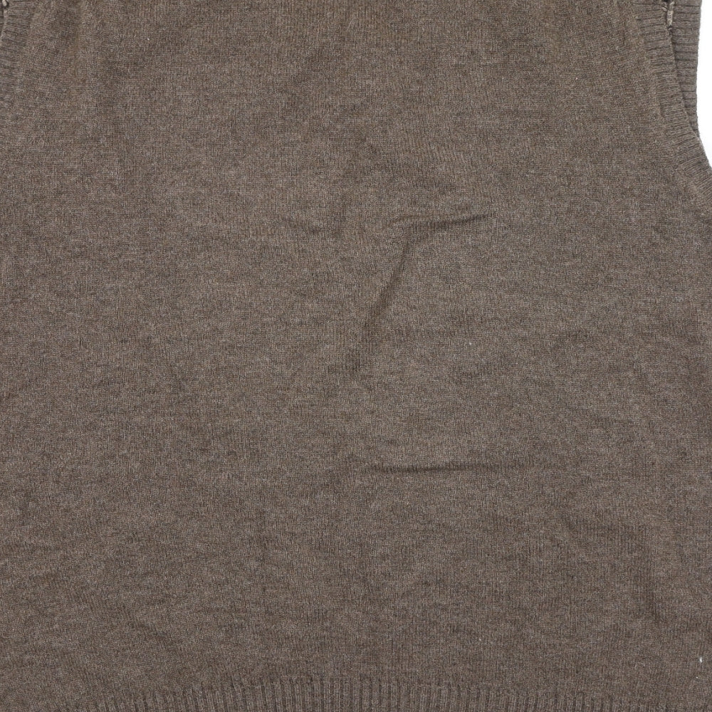 Marks and Spencer Mens Brown V-Neck Geometric Cotton Pullover Jumper Size XL