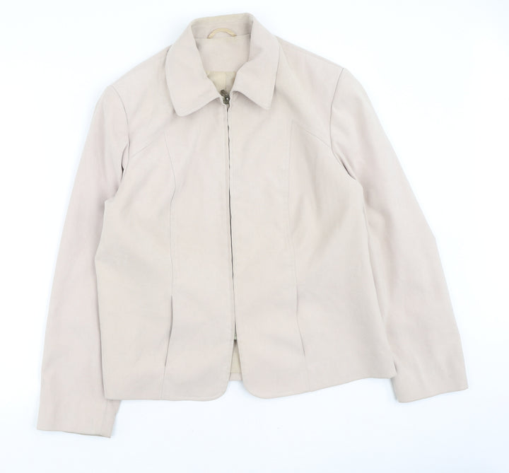 Bonmarché Womens Beige Round Neck Polyester Full Zip Jumper Size 18