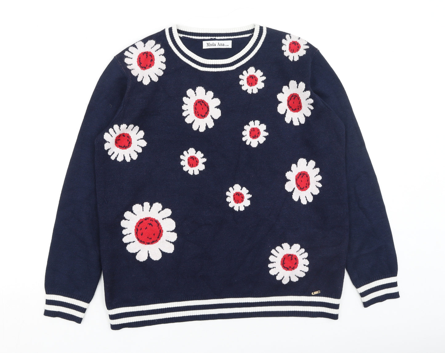 Moda Ana  Womens Blue Roll Neck  Viscose Pullover Jumper Size S   - Daisies