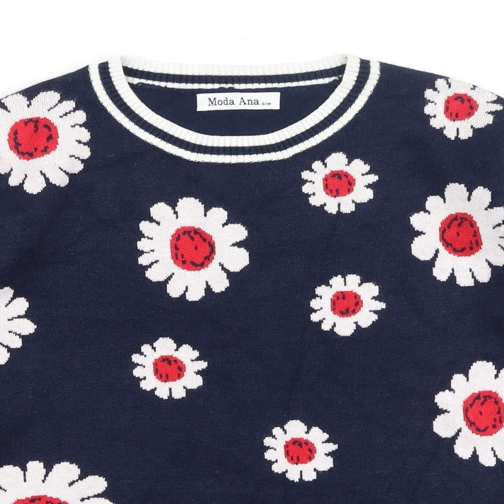 Moda Ana  Womens Blue Roll Neck  Viscose Pullover Jumper Size S   - Daisies