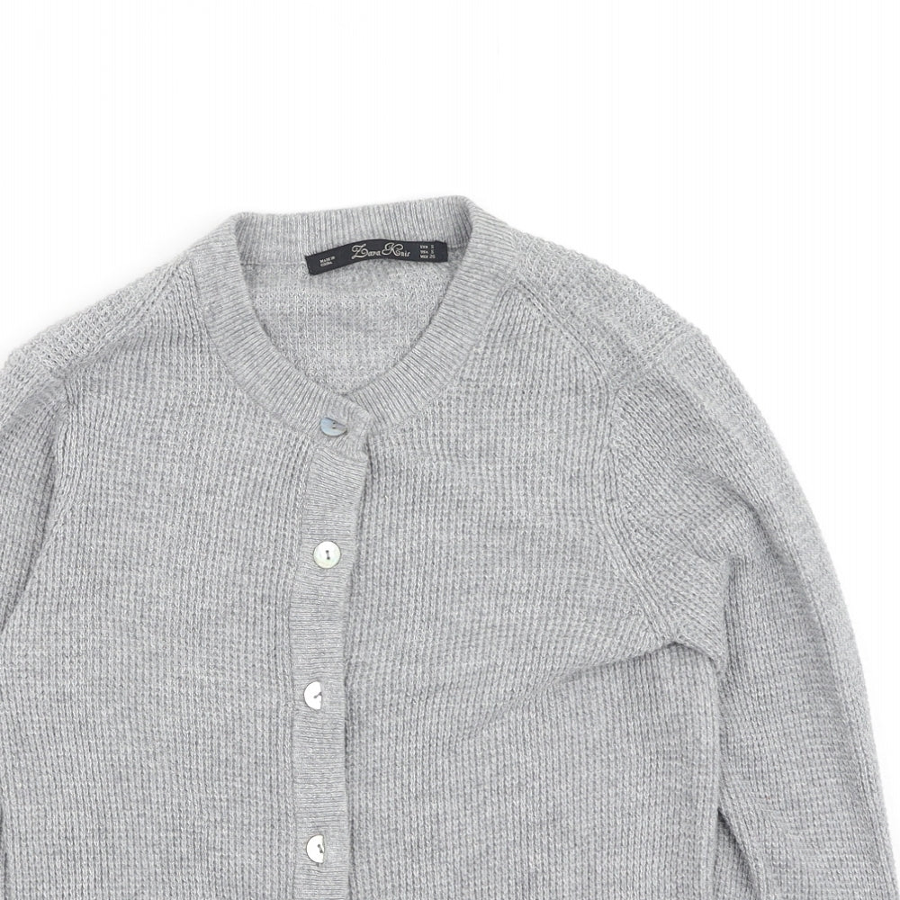 Zara Knit Womens Grey Round Neck  Polyester Cardigan Jumper Size S
