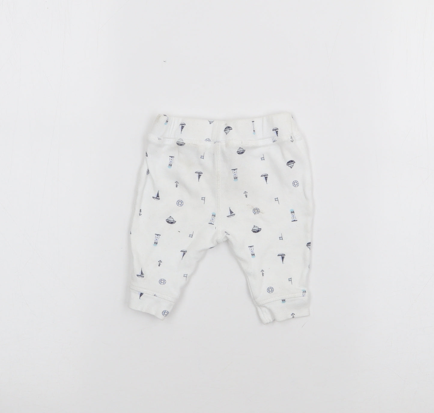 TU Baby White Geometric Cotton Jogger Trousers Size Newborn
