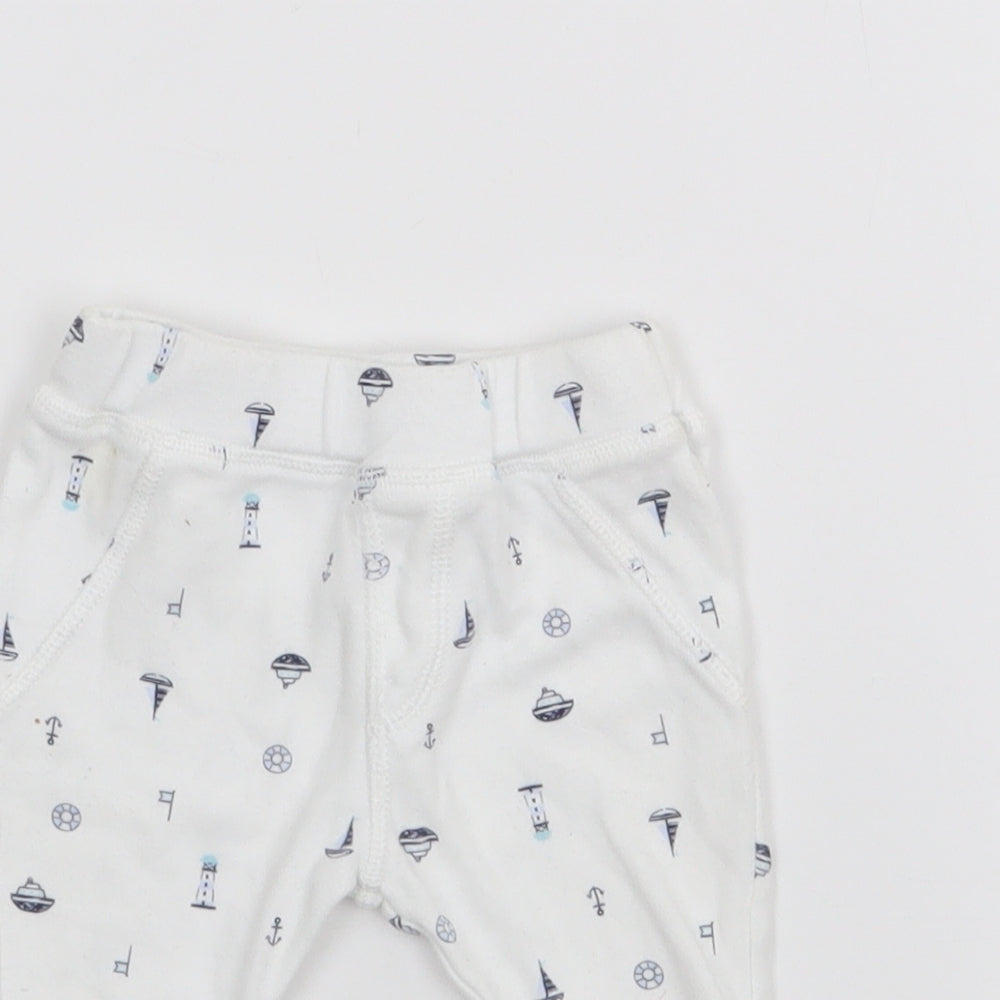 TU Baby White Geometric Cotton Jogger Trousers Size Newborn