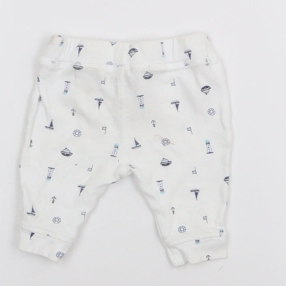 TU Baby White Geometric Cotton Jogger Trousers Size Newborn
