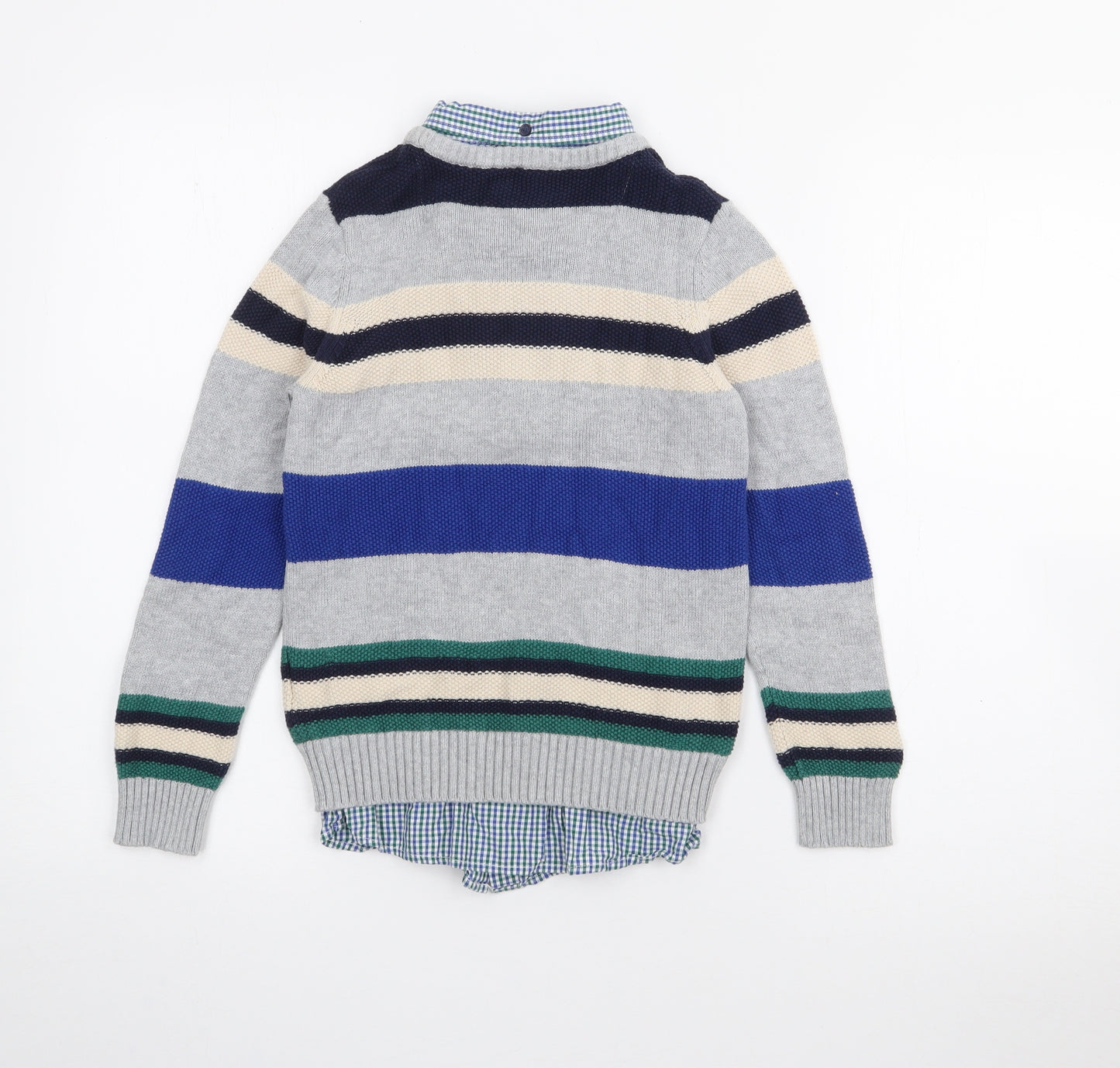Jasper Conran Boys Grey Collared Striped Cotton Pullover Jumper Size 9-10 Years  Button