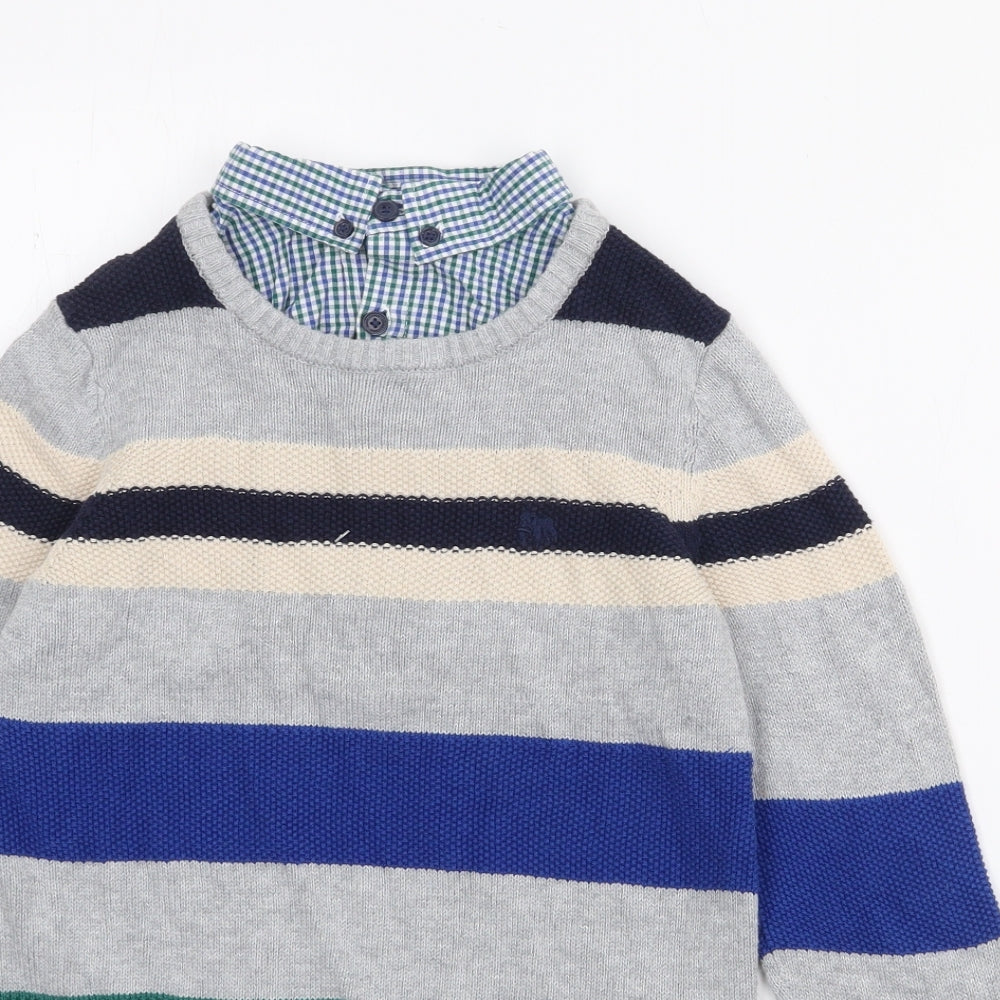 Jasper Conran Boys Grey Collared Striped Cotton Pullover Jumper Size 9-10 Years  Button
