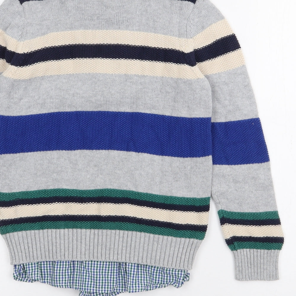 Jasper Conran Boys Grey Collared Striped Cotton Pullover Jumper Size 9-10 Years  Button
