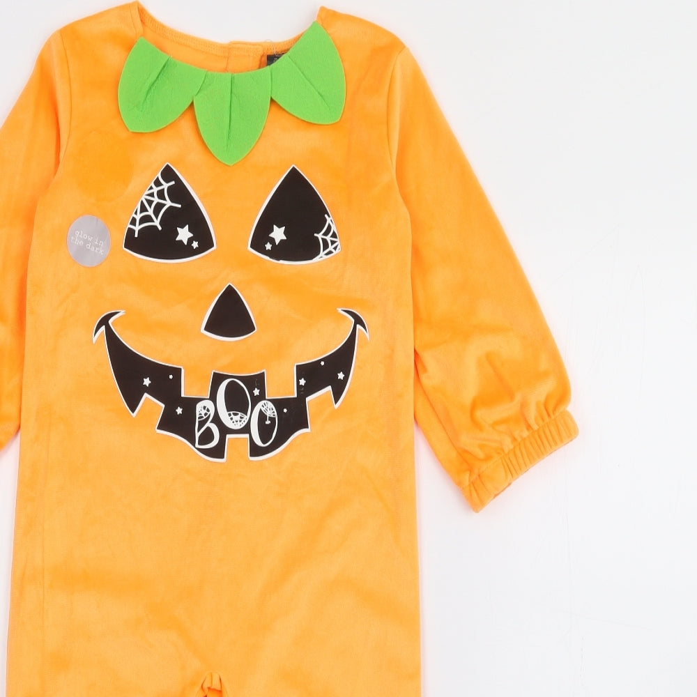 TU Boys Orange Solid Polyester  Bodysuit Size 2-3 Years   - Pumpkin Halloween Costume