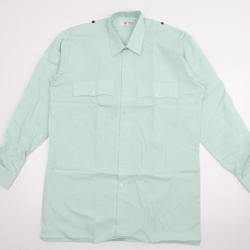Preqworn Mens Green  Polyester  Button-Up Size 16 Collared Button