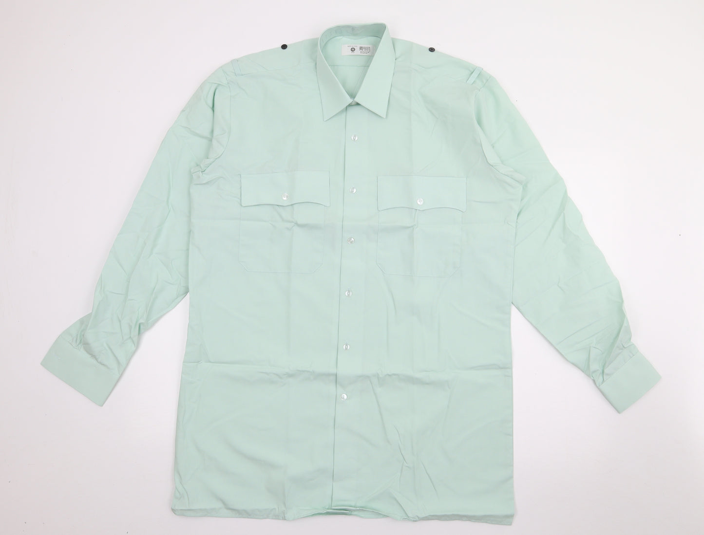 Preqworn Mens Green  Polyester  Button-Up Size 16 Collared Button