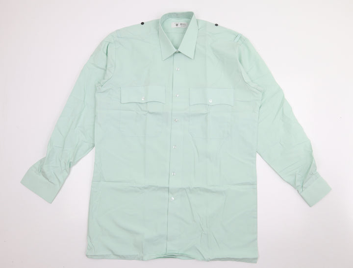 Preqworn Mens Green  Polyester  Button-Up Size 16 Collared Button
