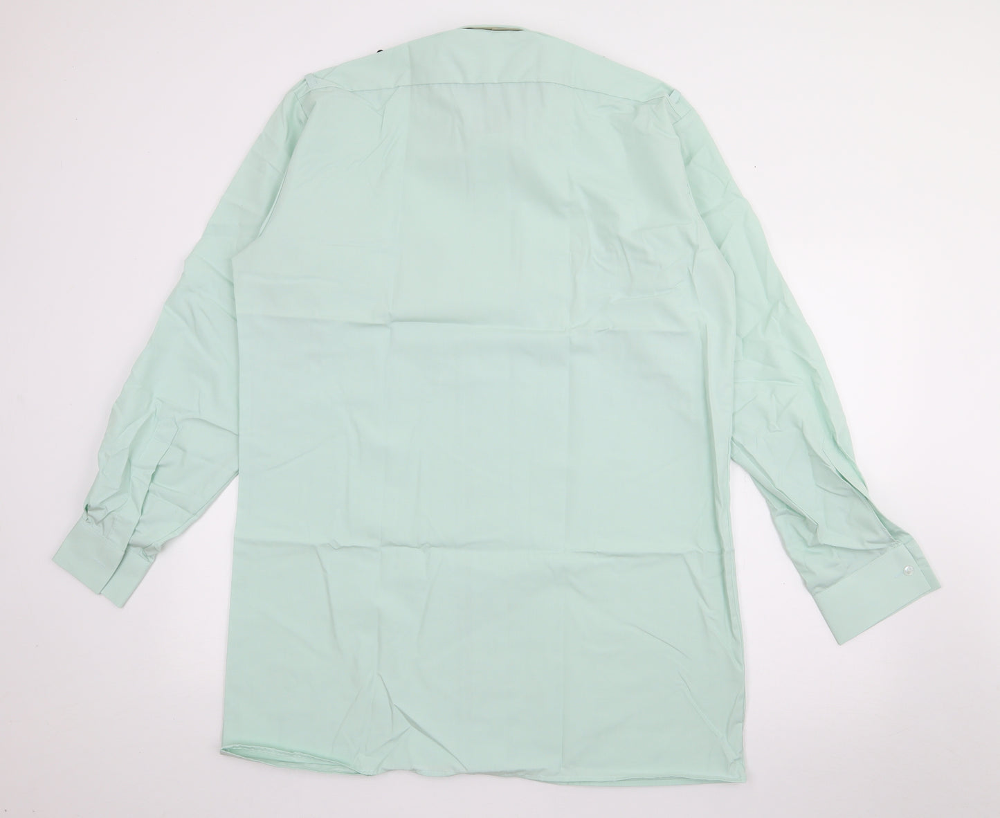 Preqworn Mens Green  Polyester  Button-Up Size 16 Collared Button