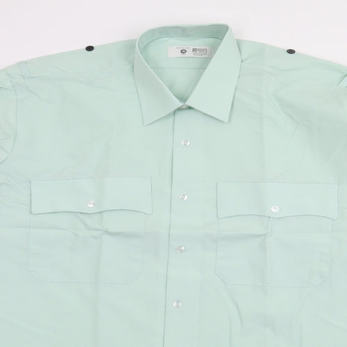 Preqworn Mens Green  Polyester  Button-Up Size 16 Collared Button