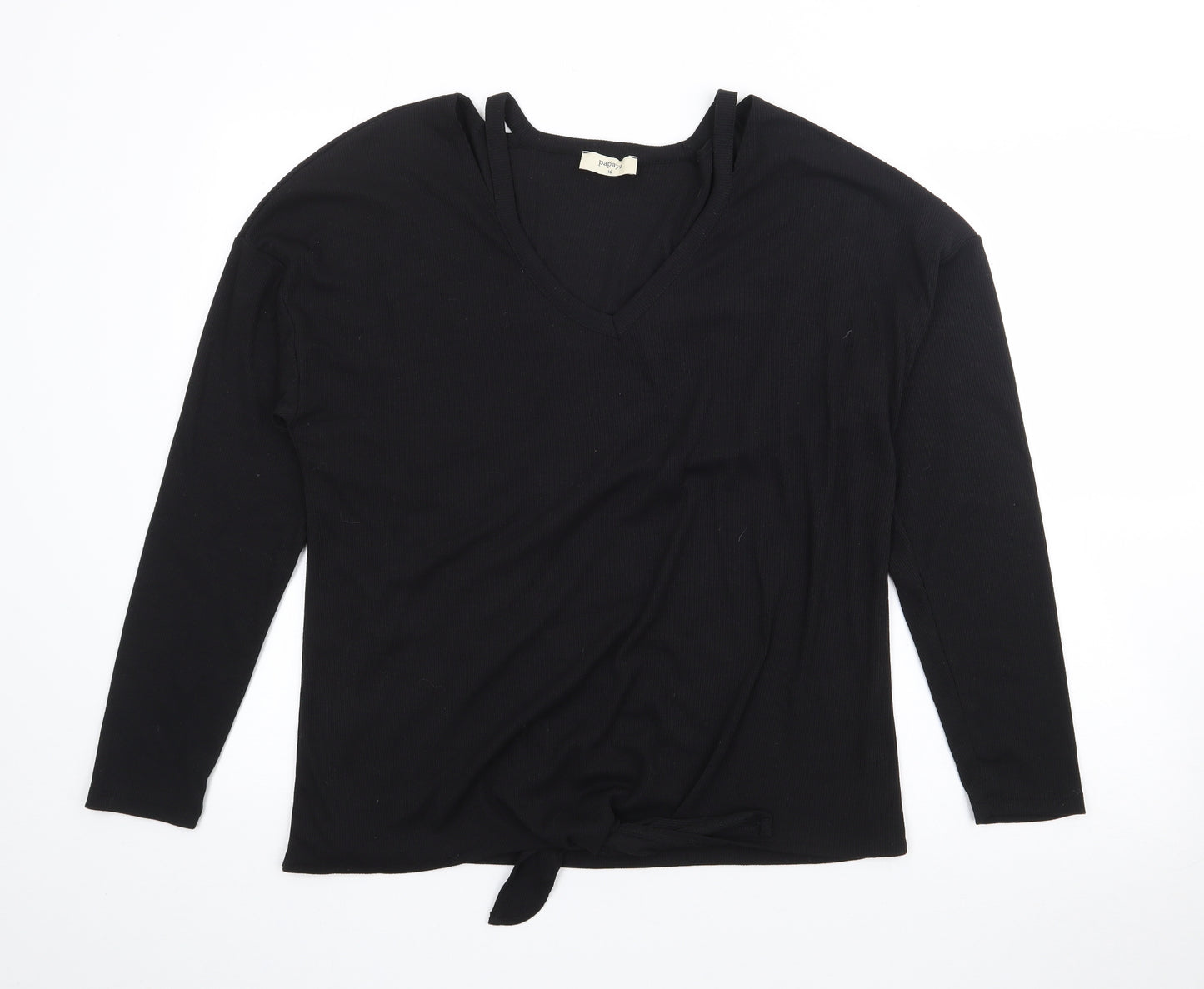 Papaya Womens Black V-Neck  Polyester Pullover Jumper Size 16
